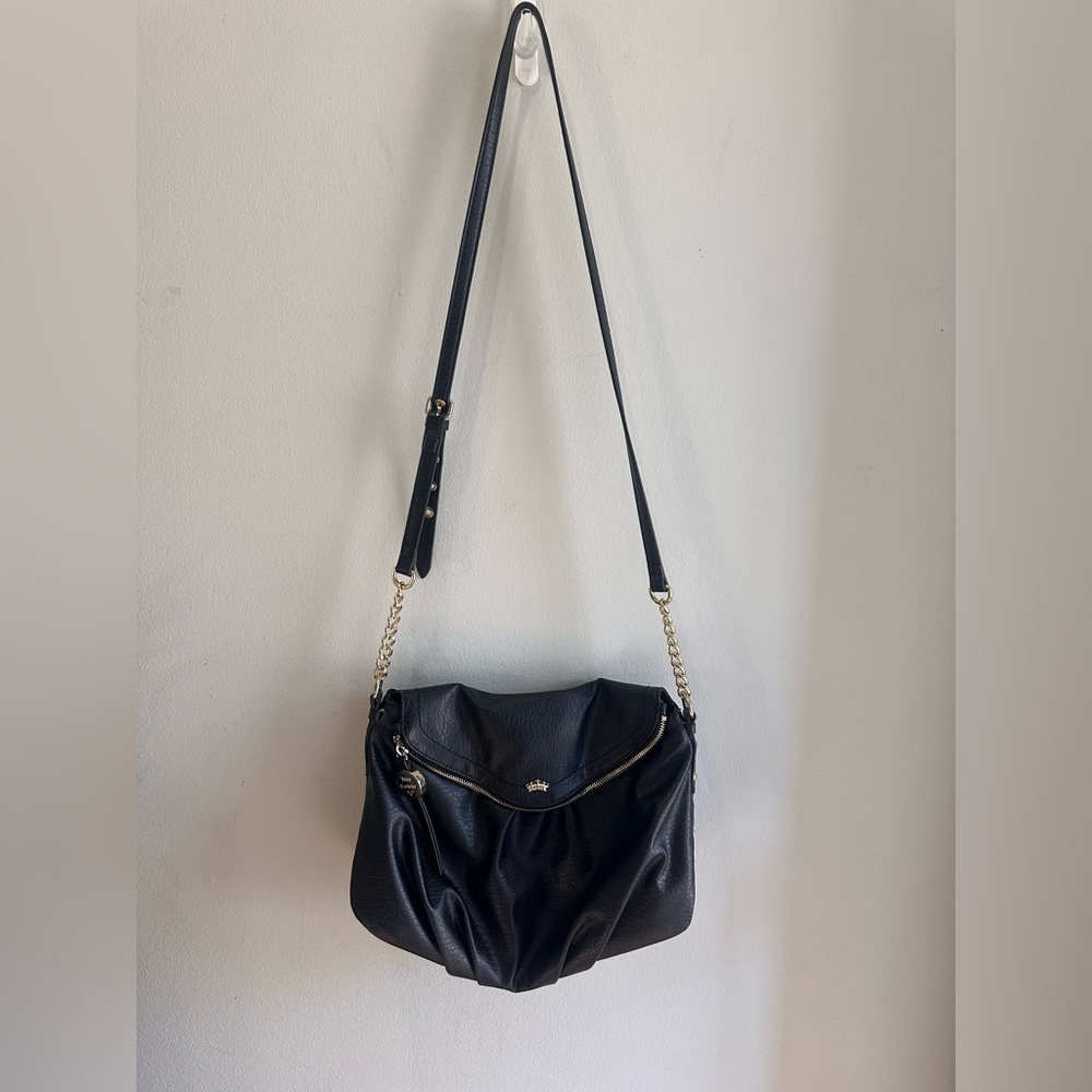 JUICY COUTURE BLACK FAUX LEATHER PURSE HAND/SHOULDER CROSSBODY BAG W/GOLD TRIM